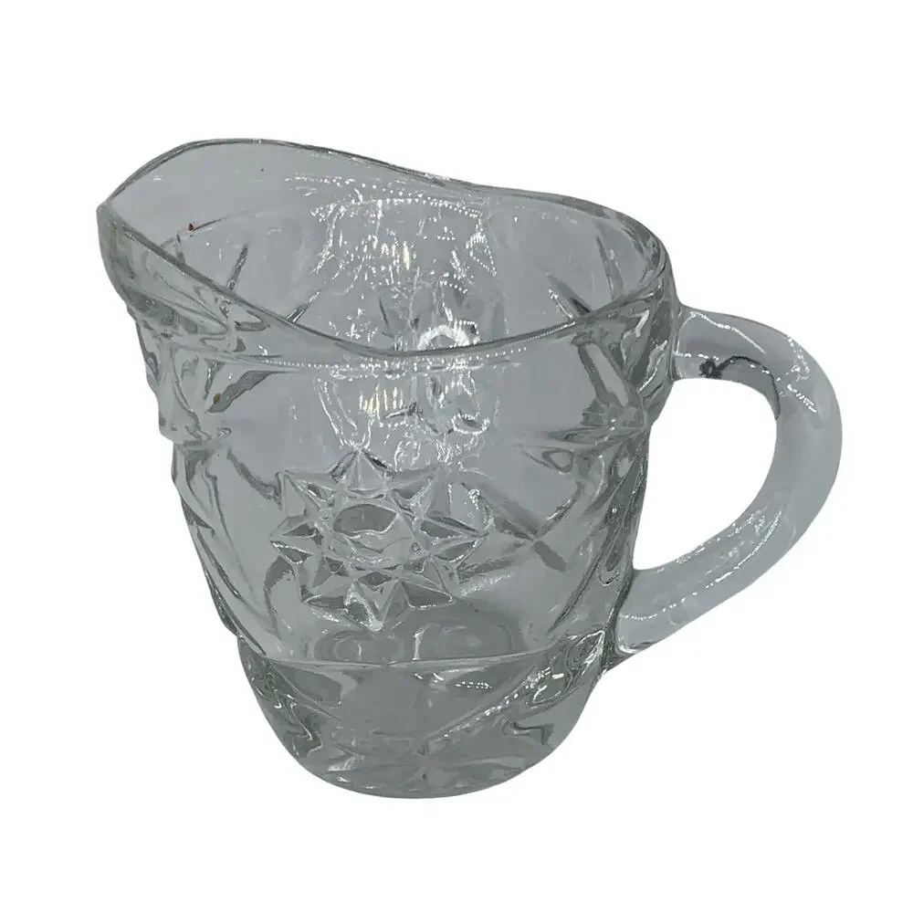 Anchor Hocking Creamer Clear Star Of David Pressed Glass 4 Oz Pitcher Handle